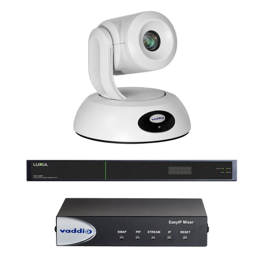 Vaddio EasyIP 10 Base Kit - Includes EasyIP PTZ Camera, EasyIP Decoder, and Luxul Network Switch - White