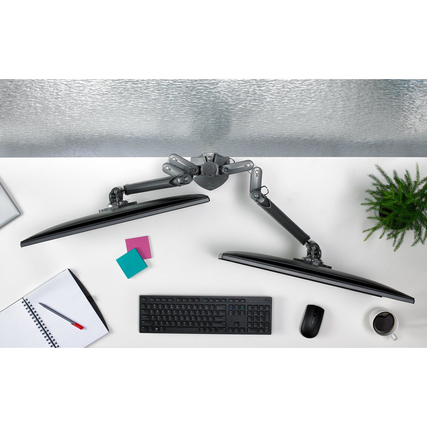 KX Low-Profile Dual Monitor Arms, Desk Mount, Silver