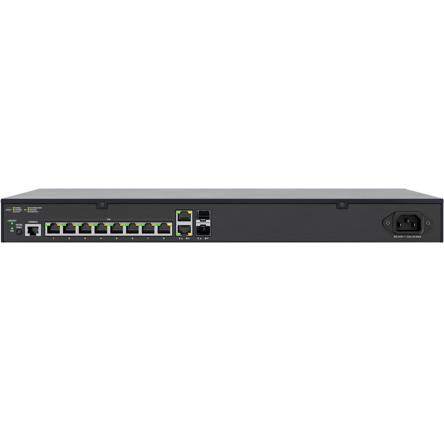 Luxul 1Gb L2/L3 Managed Switch with 8 PoE+ Ports - 2RJ45/2SFP Rear- Facing Ports