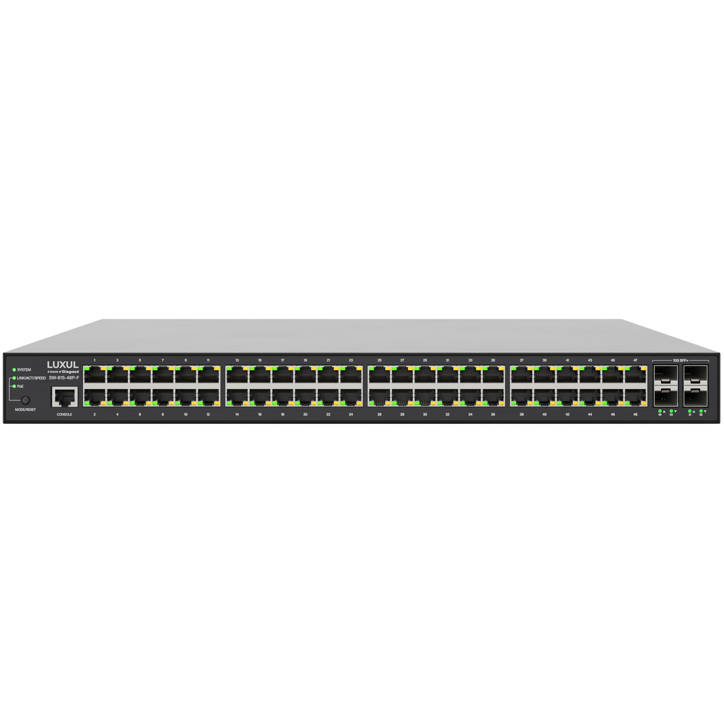 Luxul 48-Port PoE+ Front-Facing 1Gb L2/L3 Rackmount Switch