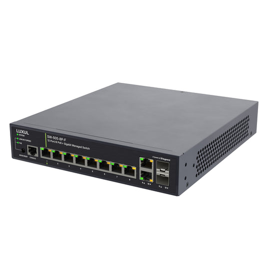 Luxul 1Gb L2/L3 Managed Switch - 8 PoE+ Ports - 2RJ45/2SFP Front- Facing Ports